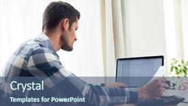  Presentation with young man holdng laptop on lap money - Cool new PPT layouts with bank loan - portrait of a young man backdrop and a ocean colored foreground