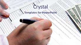  Presentation with loan - Slides enhanced with bank loan - writing on a finance form background and a sky blue colored foreground