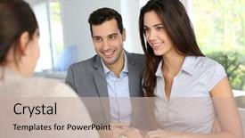  Presentation with contract farming - Beautiful presentation theme featuring bank loan - young couple signing financial contract backdrop and a mint green colored foreground