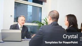  Presentation with bank - Slides enhanced with bank managers - businessman talking to a couple background and a dark gray colored foreground