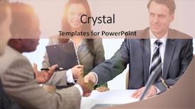  Presentation with business and politics handshake - Amazing PPT theme having bank managers - handshake business partners backdrop and a coral colored foreground