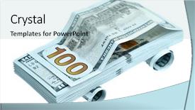  Presentation with dollar - Audience pleasing presentation theme consisting of car made of new hundred dollar bills isolated over the white background backdrop and a light blue colored foreground
