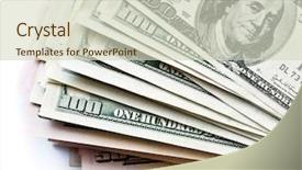  Presentation with bills - Beautiful presentation theme featuring financial stability - few 100 dollar bills backdrop and a soft green colored foreground