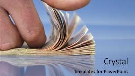  Presentation with counting - PPT theme consisting of hand counting money closeup background and a light blue colored foreground