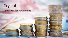  Presentation with us coins - Slide deck with bank systems - stack of ascending euro coins background and a lemonade colored foreground