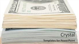  Presentation with the money hundred - PPT layouts featuring stack of money american hundred background and a mint green colored foreground