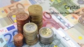  Presentation with euro - PPT theme featuring stock european - stacks of euro coins background and a coral colored foreground