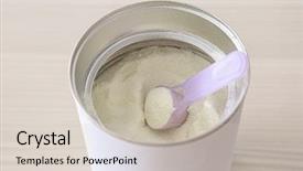  Presentation with baby formula - Beautiful PPT theme featuring bank of baby milk formula backdrop and a soft green colored foreground