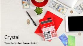  Presentation with monetary supply process central bank - PPT theme enhanced with bank office supplies and money background and a white colored foreground