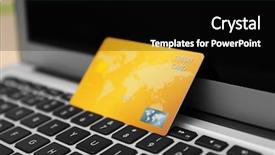 Presentation with credit card - PPT theme consisting of bank operational budget - credit card on laptop keyboard background and a  colored foreground