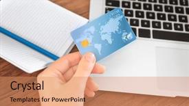  Presentation with budget - Audience pleasing presentation consisting of bank operational budget - woman with credit card backdrop and a  colored foreground