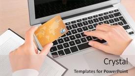  Presentation with budget - Presentation theme featuring bank operational budget - woman with credit card background and a  colored foreground