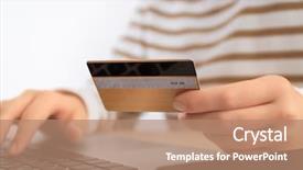  Presentation with cyber credit card crime - Cool new presentation theme with bank operational budget - woman with credit card backdrop and a  colored foreground