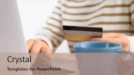  Presentation with budget - PPT theme consisting of bank operational budget - woman with credit card background and a  colored foreground