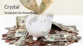  Presentation with piggy bank - PPT theme featuring bank over flowing with money background and a lemonade colored foreground