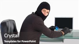  Presentation with online shopping - Audience pleasing slides consisting of bank robber - burglar shopping online with laptop backdrop and a dark gray colored foreground