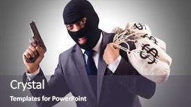  Presentation with gangster - Slide deck with bank robber - gangster with bags of money background and a tawny brown colored foreground