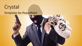  Presentation with gangster - Beautiful presentation design featuring bank robber - gangster with bags of money backdrop and a blonde colored foreground