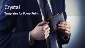  Presentation with leather - Slides with bank security - leather wallet with money background and a navy blue colored foreground