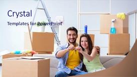  Presentation with pair - PPT layouts having bank service - young pair moving background and a sky blue colored foreground