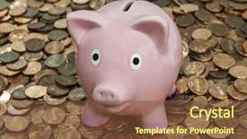  Presentation with bank - Colorful presentation theme enhanced with bank sitting on large penny backdrop and a tawny brown colored foreground