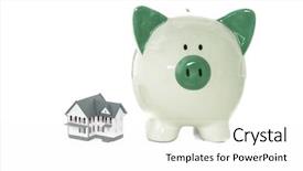  Presentation with piggy bank - Cool new PPT layouts with bank standing beside miniature home backdrop and a  colored foreground