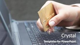  Presentation with credit card - Audience pleasing presentation design consisting of bank technology - woman holding credit card backdrop and a  colored foreground