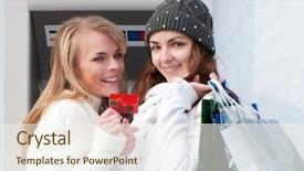  Presentation with atm - Amazing presentation theme having bank teller - happy girls withdrawing money backdrop and a sky blue colored foreground