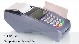  Presentation with credit card - PPT theme featuring bank terminal and credit card background and a light gray colored foreground