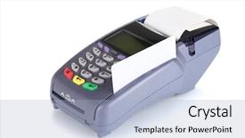  Presentation with credit card - Beautiful PPT theme featuring bank terminal and credit card backdrop and a light blue colored foreground