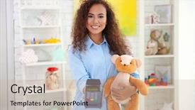  Presentation with teddy bear - Theme featuring bank terminal and teddy bear background and a coral colored foreground