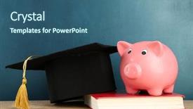  Presentation with piggy bank - Audience pleasing PPT theme consisting of bank with book and grad backdrop and a ocean colored foreground