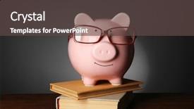  Presentation with stock bank accounting and book - PPT theme featuring bank with glasses and book background and a dark gray colored foreground