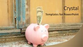  Presentation with piggy bank - Theme with bank with money window repair background and a yellow colored foreground