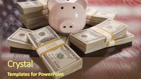  Presentation with piggy bank - Presentation featuring bank with reflection of america background and a tawny brown colored foreground