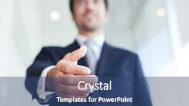  Presentation with focus - Theme with banker - businessman offering an handshake selective background and a ocean colored foreground