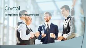  Presentation with consulting - Amazing slide set having banker - friendly colleagues with drinks consulting backdrop and a sky blue colored foreground