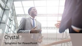  Presentation with successful - PPT theme enhanced with banker - successful businessman in elegant suit background and a  colored foreground