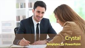  Presentation with finance financial business economy exchan - Cool new presentation theme with banker - woman meeting financial adviser backdrop and a tawny brown colored foreground