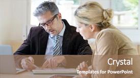  Presentation with notary - Amazing slide set having banker - woman meeting notary for advice backdrop and a coral colored foreground