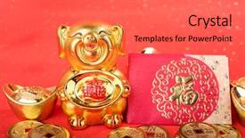  Presentation with pig year - Audience pleasing theme consisting of banking - 2019 is year backdrop and a coral colored foreground