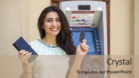  Presentation with lady - Amazing presentation theme having banking - brunette young lady using backdrop and a coral colored foreground