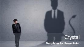  Presentation with devil - Theme with banking - business man looking at his background and a gray colored foreground