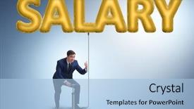  Presentation with salary - Audience pleasing theme consisting of banking - businessman pumping salary in business backdrop and a light blue colored foreground