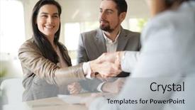  Presentation with agreement signing - Slide set featuring banking - couple in bank office signing background and a light gray colored foreground