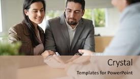  Presentation with agreement signing - Amazing slide set having banking - couple in bank office signing backdrop and a coral colored foreground