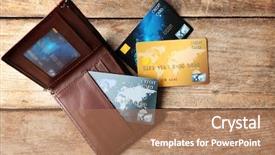  Presentation with banking - Theme having banking - credit cards in leather wallet background and a coral colored foreground