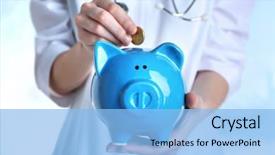  Presentation with medical concept - PPT layouts having banking - female doctor putting coin background and a light blue colored foreground