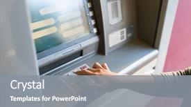  Presentation with atm - Amazing PPT theme having banking - finance money bank and people backdrop and a gray colored foreground
