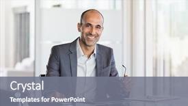  Presentation with phone meeting - PPT theme consisting of banking - happy mature business man holding background and a gray colored foreground